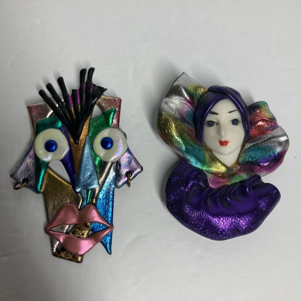 Vintage Collectible Mardi Gras Lapel Pin Brooch Colorful  Lot of 2